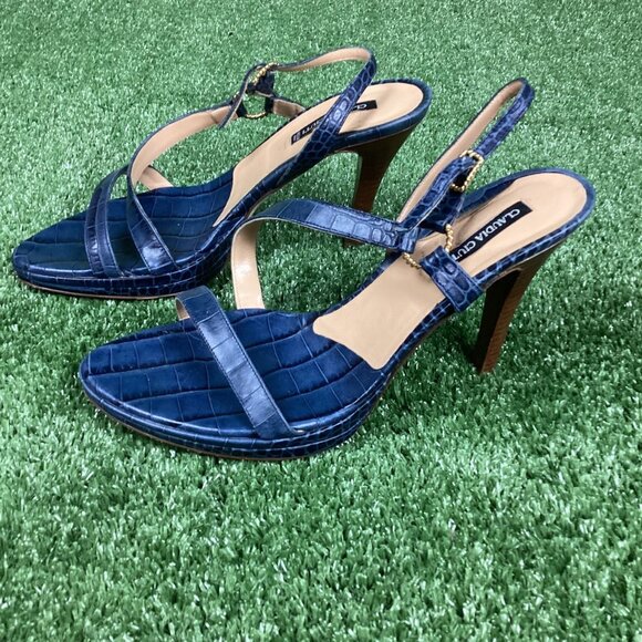 Vintage Claudia Ciuti Blue Sandal Heel Pumps 10M - Picture 4 of 13